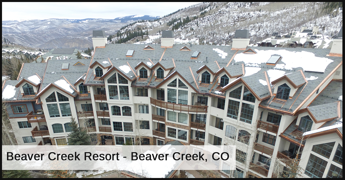 An aerial view of a ski resort in Colorado with Alpine SnowGuards' snow retention systems.